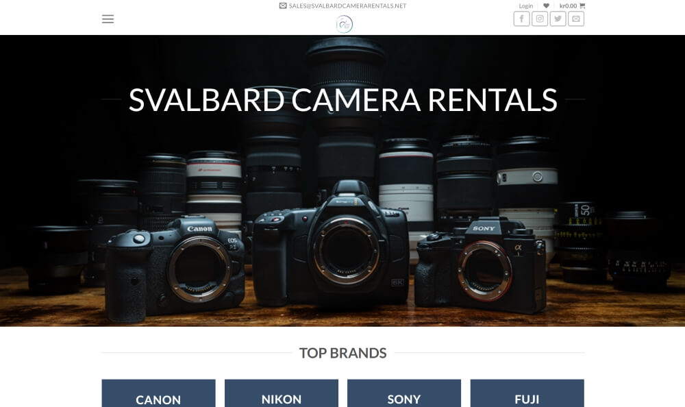 Svalbard Camera Rentals ウェブサイトのホーム画面