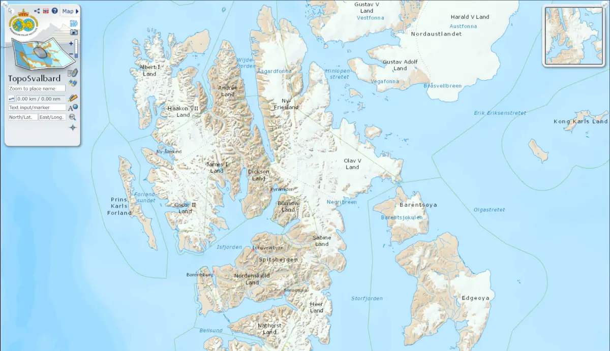TopoSvalbard ウェブサイトのホーム画面