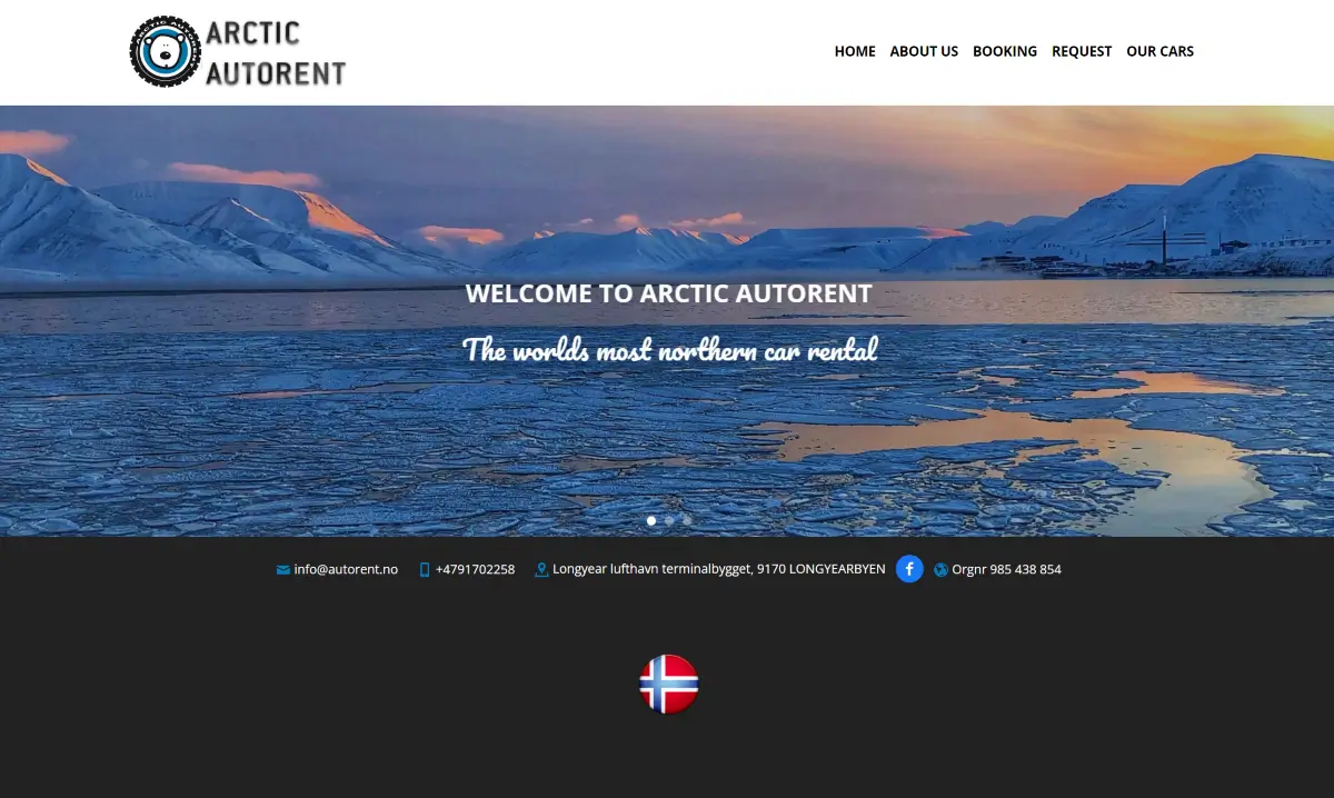Arctic Autorent ウェブサイトのホーム画面